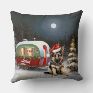 Winter German Shepherd Caravan Weihnachtsabenteuer Kissen