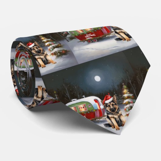Winter German Shepherd Caravan Weihnachtsabenteuer Krawatte (Gerollt)