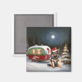 Winter German Shepherd Caravan Weihnachtsabenteuer Magnet (Vorderseite/Rückseite)