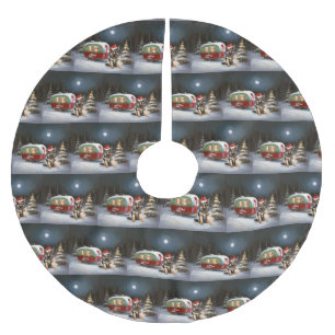 Winter German Shepherd Caravan Weihnachtsabenteuer Polyester Weihnachtsbaumdecke