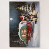Winter German Shepherd Caravan Weihnachtsabenteuer Puzzle (Vertikal)