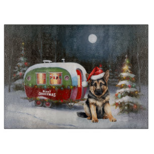 Winter German Shepherd Caravan Weihnachtsabenteuer Schneidebrett