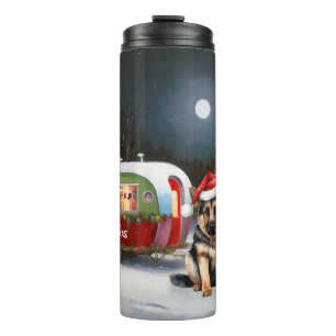Winter German Shepherd Caravan Weihnachtsabenteuer Thermosbecher