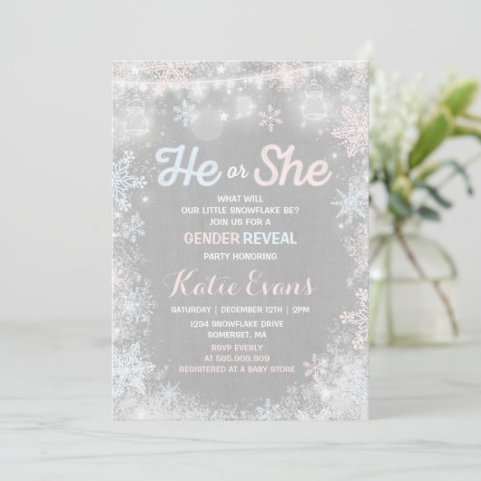 Winter-Geschlecht decken die rustikale Einladung (Stehend Vorderseite)