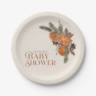 Winter Getrocknete Orange Zimt Baby Shower Pappteller