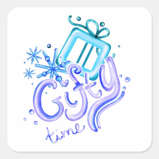 Winter Gifty Time Stickers with Gift and Snowflake (Vorderseite)
