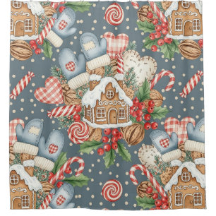 Winter-Gingerbread-Häuschen - Handschuhe Duschvorhang