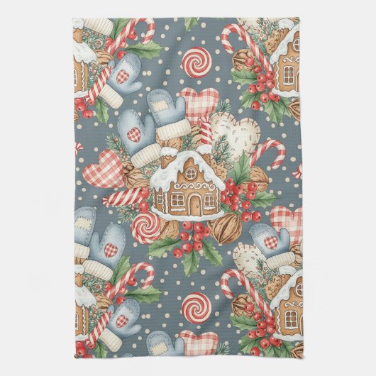 Winter-Gingerbread-Häuschen - Handschuhe Geschirrtuch (Vertikal)