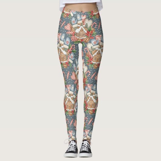 Winter-Gingerbread-Häuschen - Handschuhe Leggings (Vorderseite)