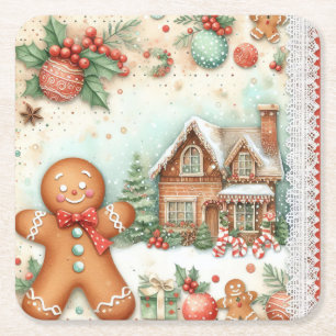 Winter Gingerbread Man House Ornaments Rechteckiger Pappuntersetzer
