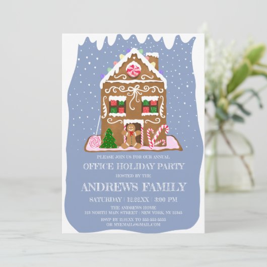 Winter Gingerbrot Candy House Corporate Holiday Einladung (Stehend Vorderseite)