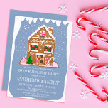 Winter Gingerbrot Candy House Corporate Holiday Einladung<br><div class="desc">Diese niedliche und festliche Party Einladung für Geschäftsreisende ist perfekt für die Urlaubssaison. Es zeigt Cartoon-Illustrationen eines Lebkuchenmannes vor seinem Lebkuchenhaus mit Bonbons, einem Weihnachtsbaumzuckerkeks, Vereisungsdekorationen, Lollipop, Gumdrops und Pfefferminzbonbons auf weißem und blauen Schneeuntergrund. Es ist bezaubernd, süß, originell und einzigartig; das perfekte Design, um Ihre Mitarbeiter, Kollegen und Geschäftspartner...</div>