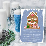 Winter Gingerbrot Candy House Weihnachten im Unter Einladung<br><div class="desc">Diese niedliche und festliche Weihnachtsfeier-Party Einladung ist perfekt für die Urlaubssaison. Es zeigt Cartoon-Illustrationen eines Lebkuchenmannes vor seinem Lebkuchenhaus mit Bonbons, einem Weihnachtsbaumzuckerkeks, Vereisungsdekorationen, Lollipop, Gumdrops und Pfefferminzbonbons auf weißem und blauen Schneeuntergrund. Es ist bezaubernd, süß, originell und einzigartig; das perfekte Design, um Ihre Mitarbeiter, Kollegen und Geschäftspartner in den...</div>