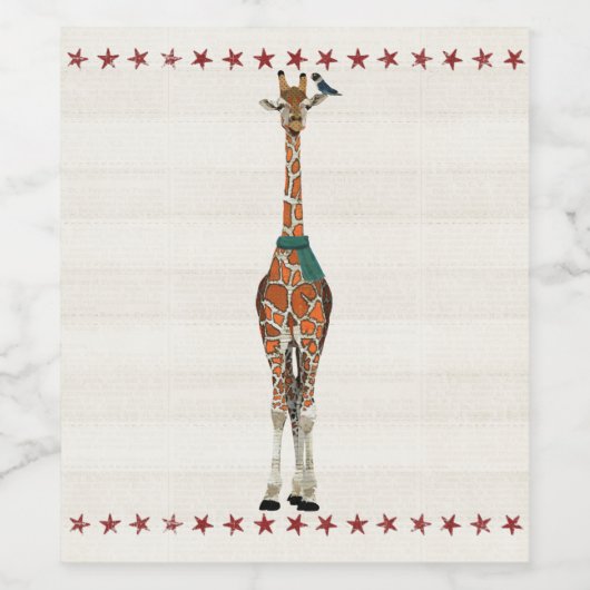 WINTER GIRAFFE & BIRD WEINETIKETT (Einzelnes Label)