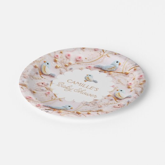 Winter Girl Baby Shower Pink Floral Pappteller (Schrägansicht)