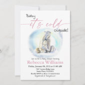 Winter Girl Babydusche kalt Außenpolar Bär Einladung (Vorderseite)