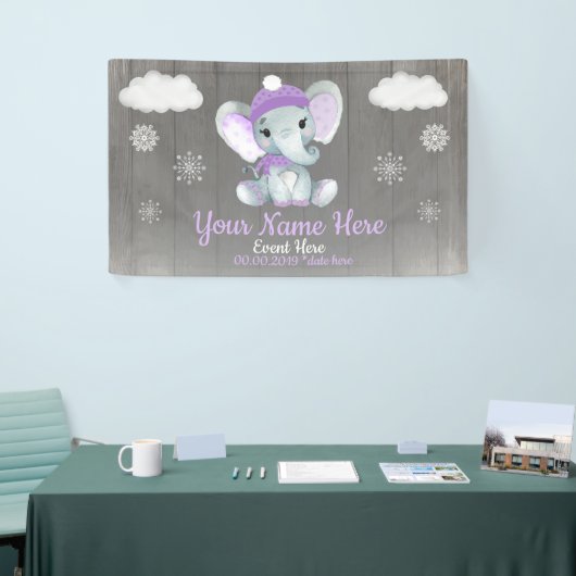 Winter Girl Elephant Hintergrund Lila Schneeflocke Banner (Messeveranstaltung)