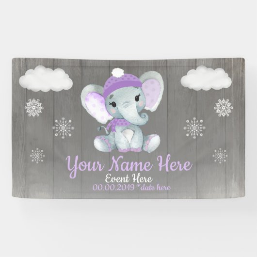 Winter Girl Elephant Hintergrund Lila Schneeflocke Banner (Horizontal)