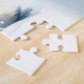 Winter Girl mit Vogel in Blue Floral Coat Puzzle (Seite)