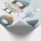 Winter Girl Trees and Birds Geschenkpapier (Ecke)