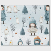 Winter Girl Trees and Birds Geschenkpapier (Flach)