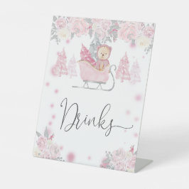 Winter Girl Woodland Bär Blumengetränke Sockelschild