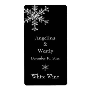 Winter Glamour Wedding Wine Label (schwarz)