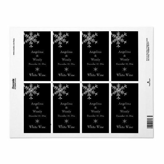 Winter Glamour Wedding Wine Label (schwarz) (Vorne)