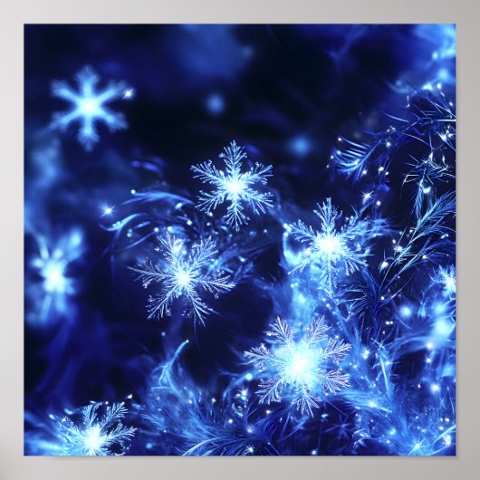 Winter Glanz Blaue Schneeflocken Poster (Vorne)