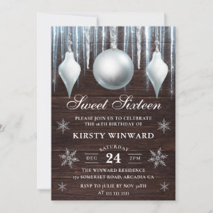 Winter-Glas-Anhänger & Schneeflocken Sweet Sixteen Einladung