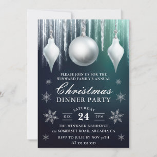 Winter-Glas-Anhänger & Schneeflocken Weihnachtsess Einladung