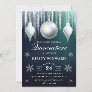 Winter-Glas-Anhänger und Schneeflocken Quinceanera Einladung