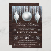 Winter Glass Baubles & Snowflakes 16 . Geburtstag Einladung (Vorne/Hinten)