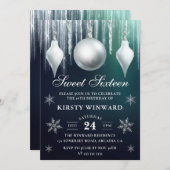 Winter Glass Baubles & Snowflakes 16 . Geburtstag Einladung (Vorne/Hinten)