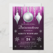 Winter Glass Baubles & Snowflakes Quinceanera Einladung (Vorderseite)