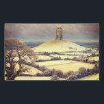 Winter Glastonbury Tor  Rechteckiger Aufkleber<br><div class="desc">A medieval rendition of Glastonbury Tor in the style of Pieter Bruegel. Generated by an AI software and filtered to enhance the colours.</div>