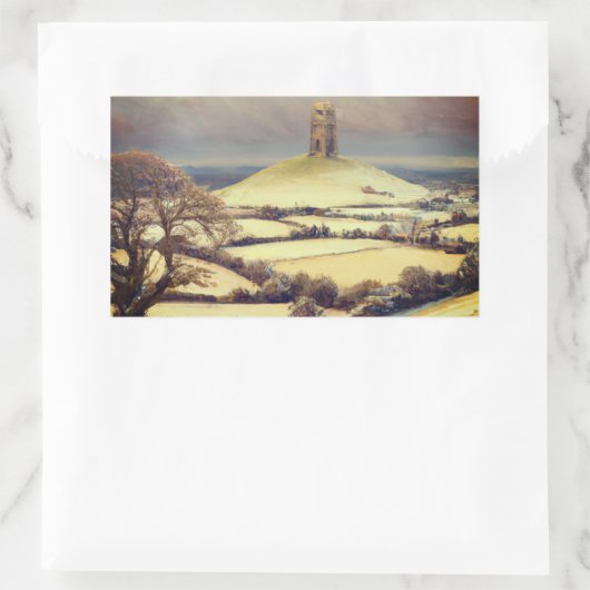 Winter Glastonbury Tor Rechteckiger Aufkleber (Tasche)