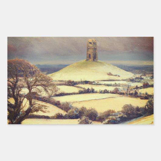 Winter Glastonbury Tor  Rechteckiger Aufkleber (Vorderseite)