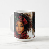 Winter Glow Afrocentric Queen – Holiday Art Kaffeetasse (Vorderseite Links)