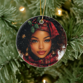 Winter Glow Afrocentric Queen – Holiday Art Keramik Ornament