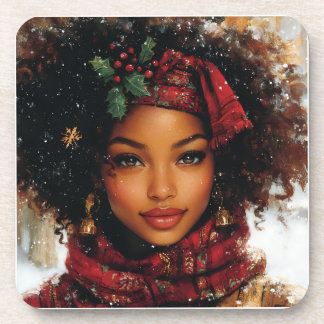 Winter Glow Afrozentrische Königin – Feiertagskuns Getränkeuntersetzer