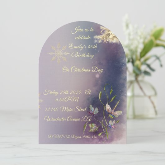 Winter Glow Birthday Flat Greeting Card Einladung (Stehend Vorderseite)