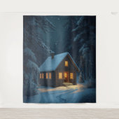 “Winter Glow – Cozy Cabin in the Snow Poster Wandteppich (Vorderseite)