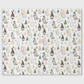 Winter-Gnome-Bäume Weißes Geschenkpapier (Flach)
