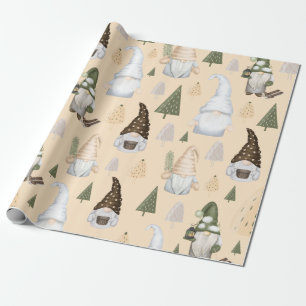 Winter Gnomes Forest Beige Geschenkpapier