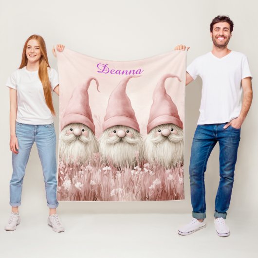 Winter Gnomes Pink Hats White Flowers Fleecedecke (Beispiel)