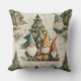 Winter Gnomes With Lit Christmas Tree Kissen