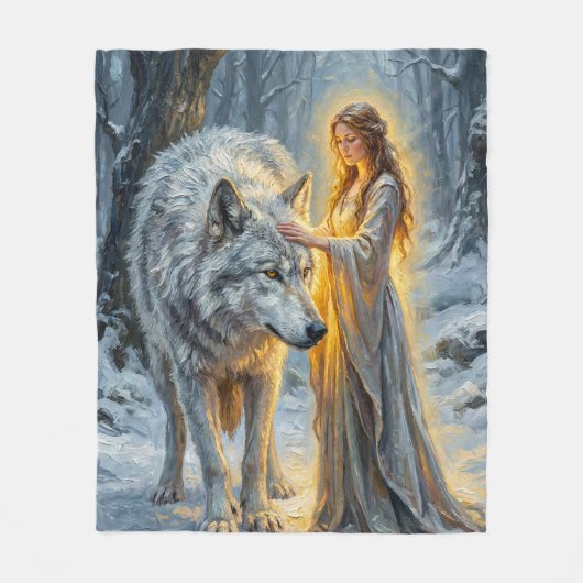 Winter Goddess & White Wolf Fleecedecke (Vorderseite)