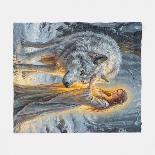 Winter Goddess & White Wolf Fleecedecke (Vorderseite (Horizontal))