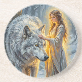Winter Goddess & White Wolf Getränkeuntersetzer